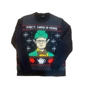 Men's Black "The Office Dwight Schrute Christmas" Fact Xmas Is Here Sweater-L